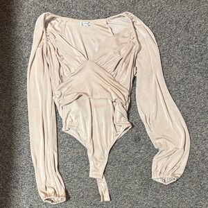 Free People Cream Long Sleeve Bodysuit